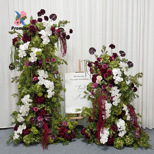Columna de Flores Artificiales Realistas de Seda en Borgoña y Verde para Decoración de Bodas, Fondo para Fotomatón, Pilar Floral para Decoración de Banquetes - Product Image 1