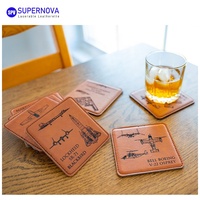 Support de sous-verres classique en similicuir gravable au laser, écologique, personnalisable, options de gravure en similicuir, rond/carré de 4 pouces