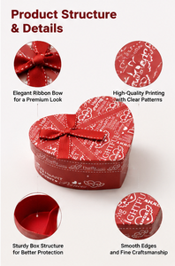 Cinta de Regalo en Forma de Corazón Rojo, Lazo Impreso, Relleno Interior Suave de Cartón para Joyería, Chocolates, Cosméticos, Caja de Regalo en Forma de Corazón - Product Image 3