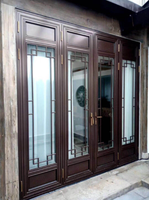 Porte en aluminium de style chinois ancien de luxe, design traditionnel, verre trempé triple isolation à faible émissivité, pour salon