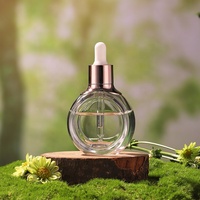 Flacon compte-gouttes en verre transparent plat et rond de 30 ml et 50 ml, conteneur cosmétique or rose pour huile essentielle, flacon pompe cosmétique vide