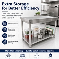 Table de travail en acier inoxydable de qualité supérieure, durable, à tubes carrés, avec pare-éclaboussures et étagère inférieure pour cuisine de restaurant