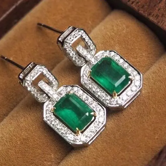 CAOSHI 925 Silver Plating Vintage New Elegant Green Crystal Dangle Earrings Lady's Wedding Women Drop Stud Earrings