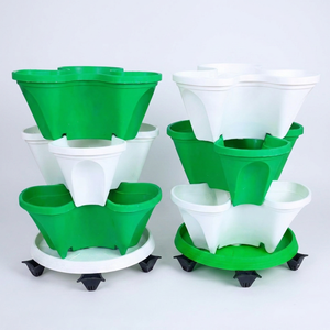 Tour de jardinage verticale à 3 niveaux en plastique PP, pot de culture empilable pour fraises avec base de drainage, 9 emplacements de plantation – Approvisionnement direct usine - Product Image 6