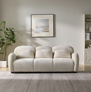 <b>Modern</b> Convertible 3 Seater Boucle Fabric <b>Sofa</b> <b>Bed</b> Set with 3 Pillows for Bedroom Office Apartment Beige - Product Image 5