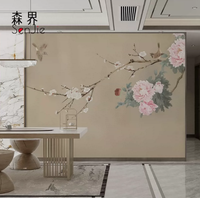 DaVin Wallpaper Dinding Tanpa Sambungan Lukisan Tangan Anti-statis Tahan Air Sutra Motif Bunga Peony Klasik Cina Baru Garansi 1 Tahun