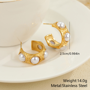 أقراط كيتي الفاخرة من الفولاذ المقاوم للصدأ غير القابل للصدأ مع اللؤلؤ والفيروز أقراط أنيقة بلون الذهب عيار 18 قيراط - Product Image 6