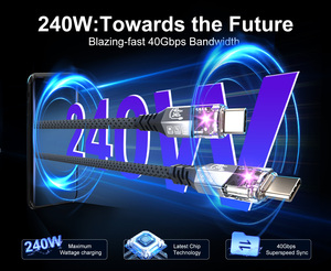 Cáp dữ liệu đầy đủ tính năng Thunderbolt4 8K 240W 40Gbps Type-C Cáp USB dành cho điện thoại di động và máy tính xách tay A435 có đèn LED - Product Image 2