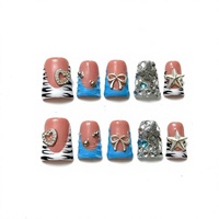 Faux ongles à presser uniques faits main en ABS, forme cercueil, couvrance totale, 10 pièces, style français, style européen, courts, pour orteils