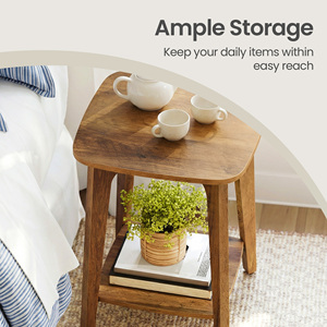 Table de chevet moderne carrée à 2 niveaux pour la collection MAEZO, pieds coniques, transitions courbes, <span class=keywords><strong>meuble</strong></span> de chambre en bois pour petits espaces - Product Image 6