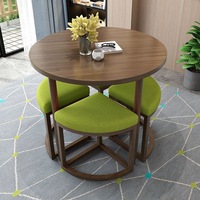 Juego de Mesa y Sillas de Comedor Circulares de Madera de Estilo Étnico Moderno para Apartamentos Pequeños, Uso Doméstico, Reuniones de Negocios, Salones de Té, Hoteles
