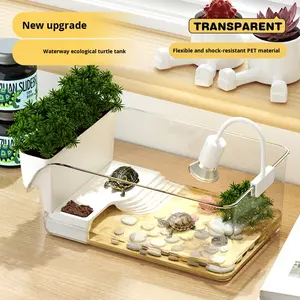 Klein transparant PET-kweekaquarium voor schildpadden en krabben, open, voor op het bureau, ecologisch landschapsontwerp, zonnebaden - Product Image 1