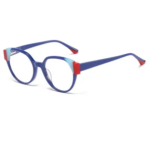 Personality Style Acetate Glasses FrameRound Color Splicing Sheet Glasses Frame For Men And Women The Same Style Trendy