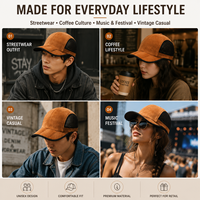 Gorras Originales Suede Burnt Orange, Gorra de 5 Paneles con Paneles Laterales de Malla Negra y Ribete en Contraste, Gorra de Boutique