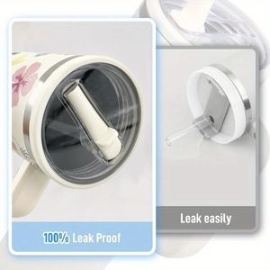 Vente en gros de gobelets isothermes sous vide de 40 oz, gobelets isothermes en acier inoxydable à dessin animé, gobelets de voyage d'extérieur avec poignée et sangle - Product Image 5