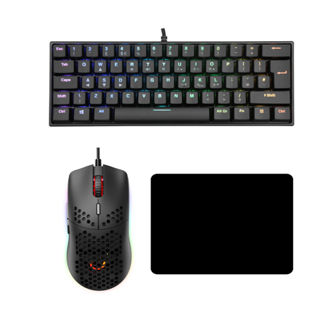 61-Key RGB Backlit Mechanical Keyboard Compact 60% and Honeycomb Ultralight Mouse with Pad 3-in-1 Gaming Combo Set OEM