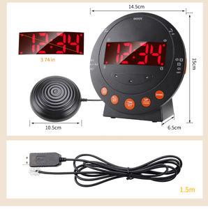 Reloj Despertador Doble Súper Fuerte con Luz LED Intermitente, Timbre y Recordatorio Telefónico, Vibración, Reloj Despertador con Sacudidor <span class=keywords><strong>de</strong></span> Cama para Personas Sordas - Product Image 5