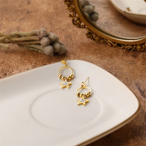 Korean Cute 18k Gold Plated Hoop <b>Earrings</b> Stainless Steel Star Pendant <b>Earring</b> - Product Image 4