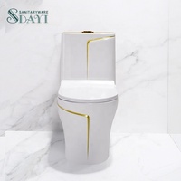 SDAYI Toilette monobloc en céramique dorée de luxe, design occidental populaire, avec siphon en P, couleur or, ensemble de cuvette de toilette plaquée or