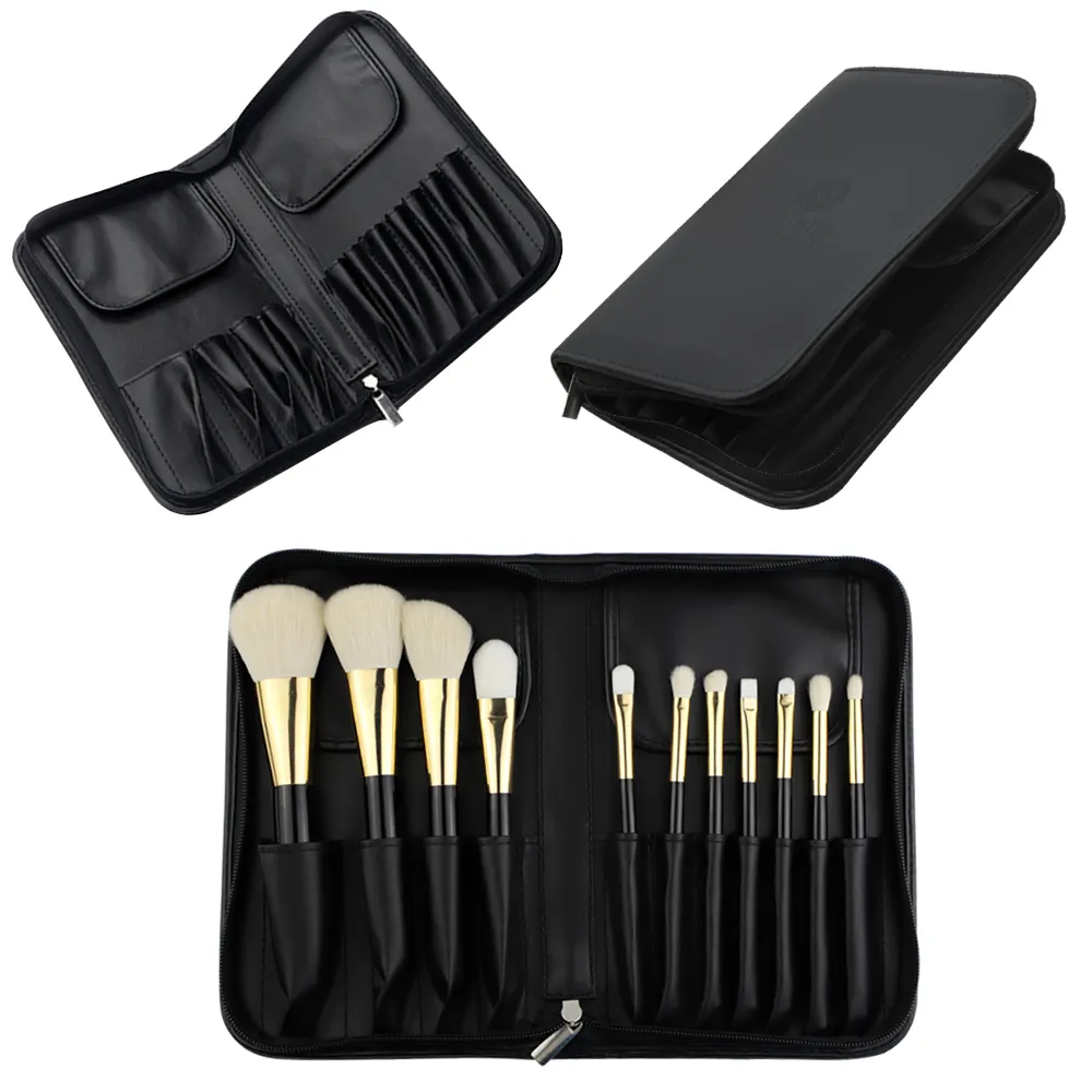 Feiyan 11pcs Logo personalizzato di lusso professionale Set di pennelli per trucco in vero pelo di capra naturale pennello per trucco in pelo di capra con etichetta privata