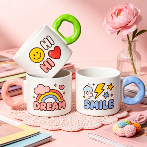 Taza de Cerámica Blanca para Sublimación, 6 Colores, Asa con Diseño Floral, Taza de Café, Personalizable con Foto, Logotipo, Impresión por Transferencia Térmica, Paquete al por Mayor - Product Image 4