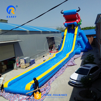 Prix de gros Toboggan aquatique gonflable géant en PVC de 0,55 mm, type montagnes russes, avec château gonflable combiné et zone de saut, motif palmier