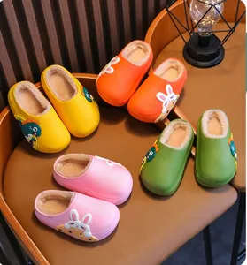 Zapatillas de algodón impermeables para niños, Zapatillas de algodón cálidas y antideslizantes para niños, zapatillas de felpa de invierno para niños y niñas