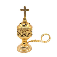 Brûleur d'encens en métal argenté et doré avec décoration d'objets religieux en forme de croix pour le parfum de bois de santal exploité par l'électricité