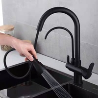 Robinet de cuisine purificateur d'eau trois-en-un chaud/froid gris anthracite entièrement en cuivre avec cartouche céramique extractible pour évier de lavage de légumes