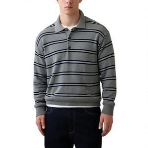 Suéter de Punto Jacquard Personalizado OEM de Alta Calidad, 100% Algodón, Antiarrugas, Casual, 280g, con Rayas para Hombre, Invierno - Product Image 1