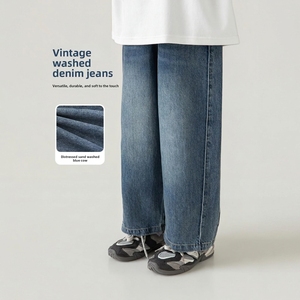 OEM ODM <span class=keywords><strong>Jeans</strong></span> baggy droits 100% coton pour adolescents, garçons de 1 à 16 ans, pantalons en denim pour enfants, vêtements pour enfants, printemps - Product Image 1