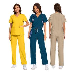 Ensembles d'uniformes médicaux pour femmes, pantalons à jambes larges côtelés à taille élastique, en tissus extensibles, pour dentistes et infirmières, vente en gros - Product Image 3