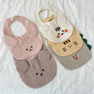 Korea Design High Quality Embroidery Bear Ear U Shape Bandana Feeding Drool Bandana Bibs