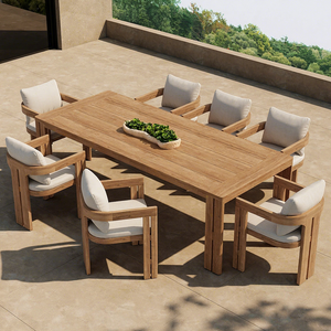 Ensemble de salle à manger d'extérieur FERLY en teck pour 8 personnes avec fauteuils pour <span class=keywords><strong>terrasse</strong></span> et espace de réception dans <span class=keywords><strong>la</strong></span> cour - Product Image 1