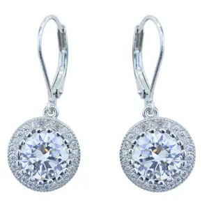 Wedding Earings Jewelry 925 sterling Silver CZ Rhodium Plated Diamond Leverback Dangle Earring