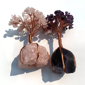 Arbre de Vie en Cristal Naturel, Arbre à Argent en Pierre Sculptée Enroulé de Fil, Ornement en Pierre pour la Décoration de la Maison et du Bureau - Product Image 1
