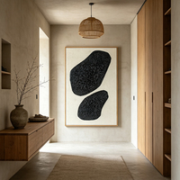Tableau mural minimaliste village côtier bleu canard impasto fait main déco maison hôtel villa