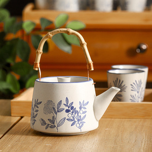 Théière en céramique rustique de style japonais, théière rétro avec tasses, carafe à eau froide domestique, ustensiles de préparation du thé en poterie brute - Product Image 3