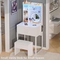Petit meuble-lavabo moderne blanc en bois avec tiroirs, station de charge, lumières LED, écologique, sans miroir, panneau perforé, pour salle de bain et salle à manger