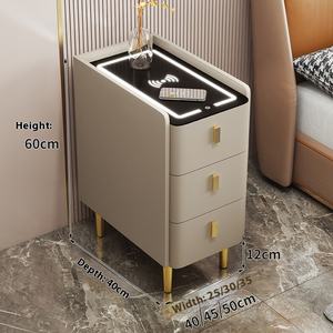 <strong>Mirrored</strong> White <strong>Nightstands</strong> Wood French <strong>Nightstands</strong> Smart <strong>Nightstand</strong> with Wireless Charging - Product Image 1