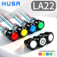 Interrupteur à bouton-poussoir HUSA 22mm LA22Y 1NO1NC, auto-bloquant, momentané, avec anneau noir et voyant lumineux intégral, pour appareils électroménagers
