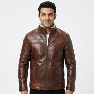 Chaqueta de Cuero de Diseño Nuevo, Personalizada, al por Mayor, de Manga Larga, Estilo Clásico Informal para Motociclistas, para Hombre - Product Image 1