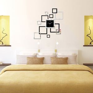 3D Acrylic <b>Wall</b> Clock DIY Geometric Square Digital Clock <b>Wall</b> Sticker Mute Clock for Living Room Bedroom Decoration - Product Image 3