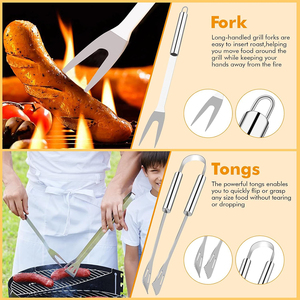 Ensemble d'ustensiles de barbecue 15 pièces en acier inoxydable, kit d'accessoires de barbecue parfait, cadeau idéal pour les grillades en extérieur avec sac - Product Image 3