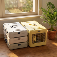 Cage de transport pliable en plastique à quatre roues, écologique, avec boucle à pression, pour animaux de compagnie, portable, approuvée par les compagnies aériennes, pour chats et chiens