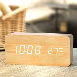 High Quality Wooden LED Alarm <b>Clock</b> Silent Sound Control Perpetual Calendar Temperature Display <b>Digital</b> Analog Features <b>Clock</b> - Product Image 3