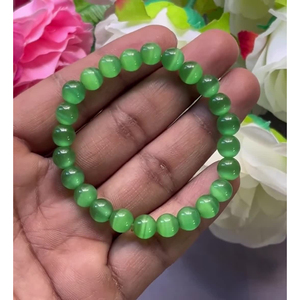 Green selenite <b>Bracelet</b>: Round <b>Gemstone</b> Beads, Stretch <b>Bracelet</b> Unisex Classic Style Certified Anniversary Gift - Product Image 3