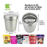 Conteneur isotherme en acier inoxydable de 16 oz à double paroi, qualité alimentaire, sans BPA, pour crème glacée, type cantine