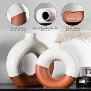 Vase en céramique demi-glaçurée en terre cuite rouge, fait main, en forme de donut, pour décoration de <span class=keywords><strong>mariage</strong></span> et de maison, vente en gros, best-seller - Product Image 1