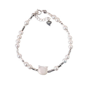 Zhuji White Butterfly Shell <b>Bracelet</b> Freshwater <b>Pearl</b> Bangle with Popular Xiaohongshu & Cat Broken <b>Silver</b> Layers Popular Item - Product Image 4